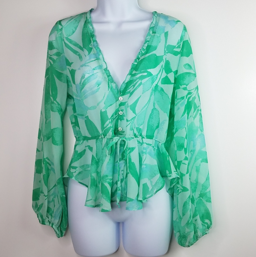 Olivaceous Medium Green Floral Print Blouse - Picture 8 of 13